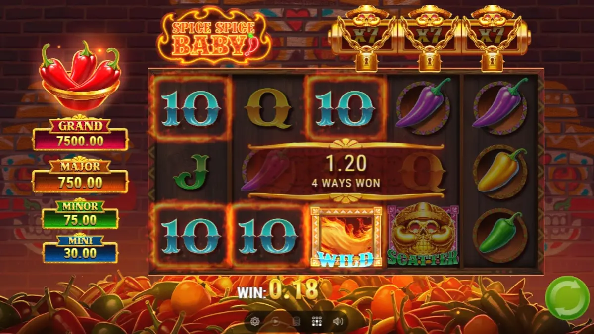 Tampilan visual slot Spice Spice Baby dengan tema cabai Meksiko yang ceria dan penuh warna