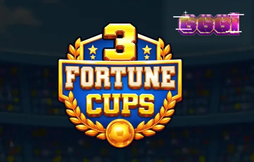 Tampilan visual slot 3 Fortune Cups dengan tema stadion sepak bola